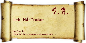 Irk Nándor névjegykártya